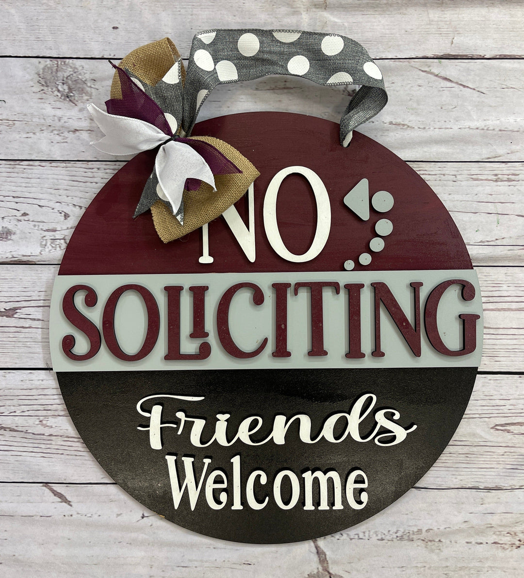 Finished No Soliciting Door Hanger with Ribbon and Bow