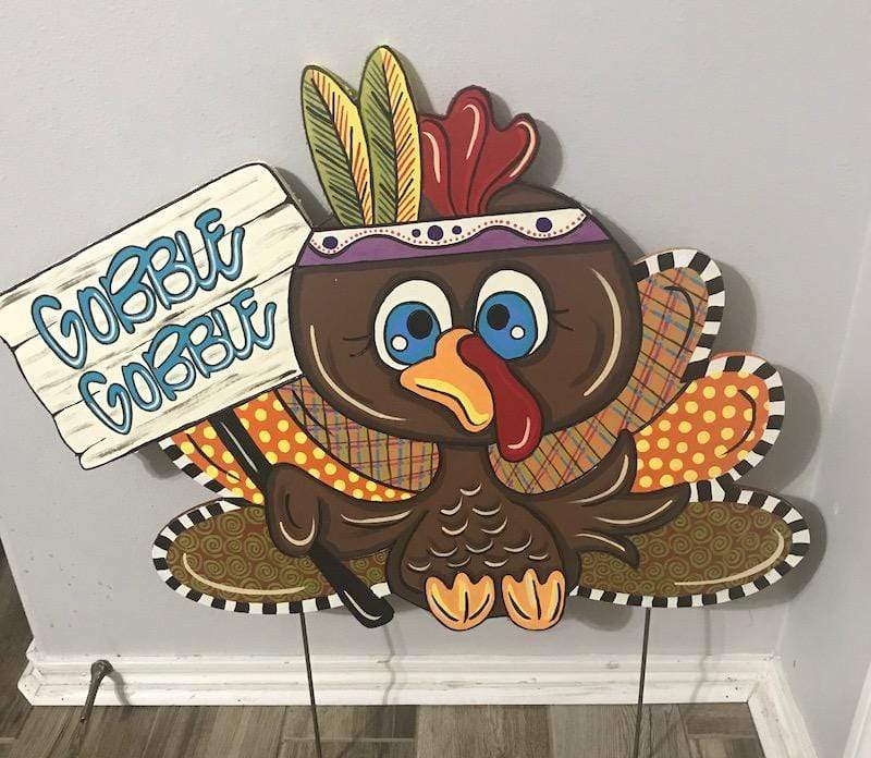 gobble gobble native american turkey painted yard art design