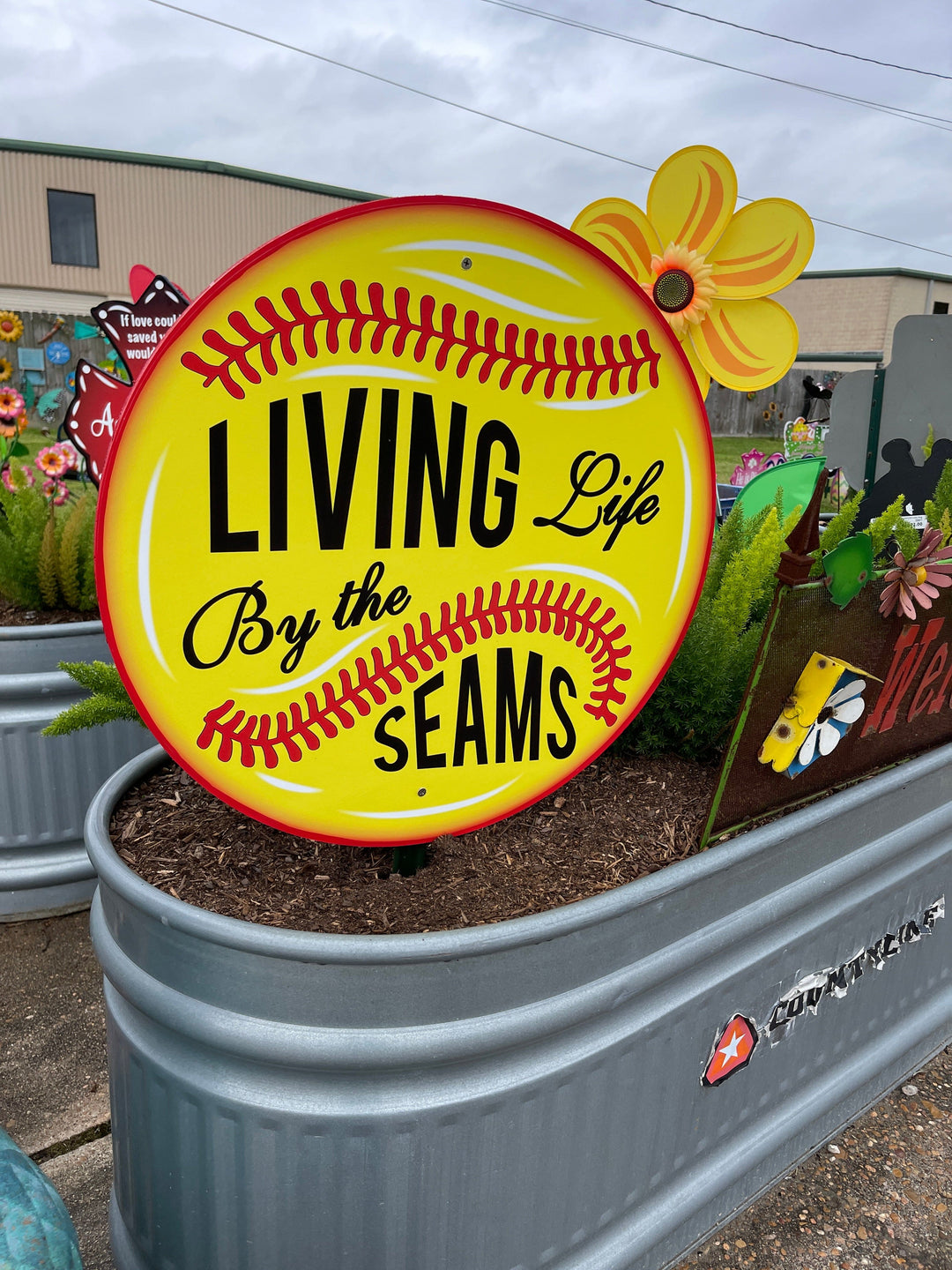 Living life at the seams softball yard sign