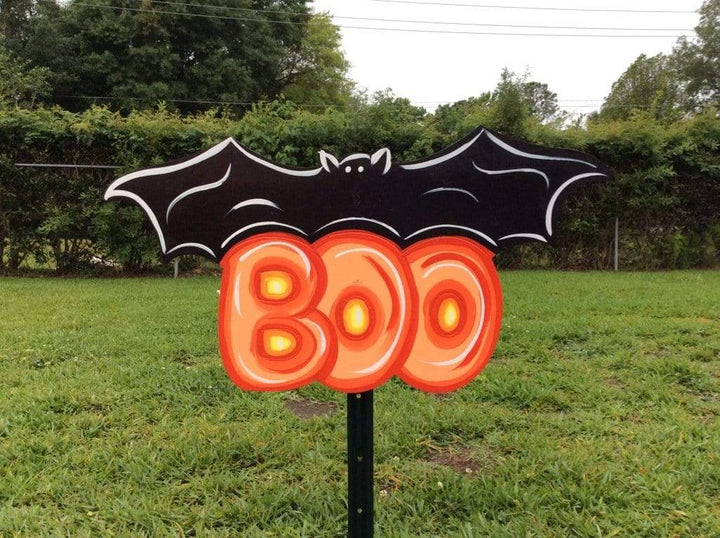 Boo Bat Halloween painted yard art design