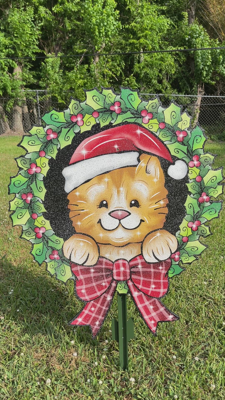 Kitty Mistletoe Wreath  Christmas Outdoor Decoration
