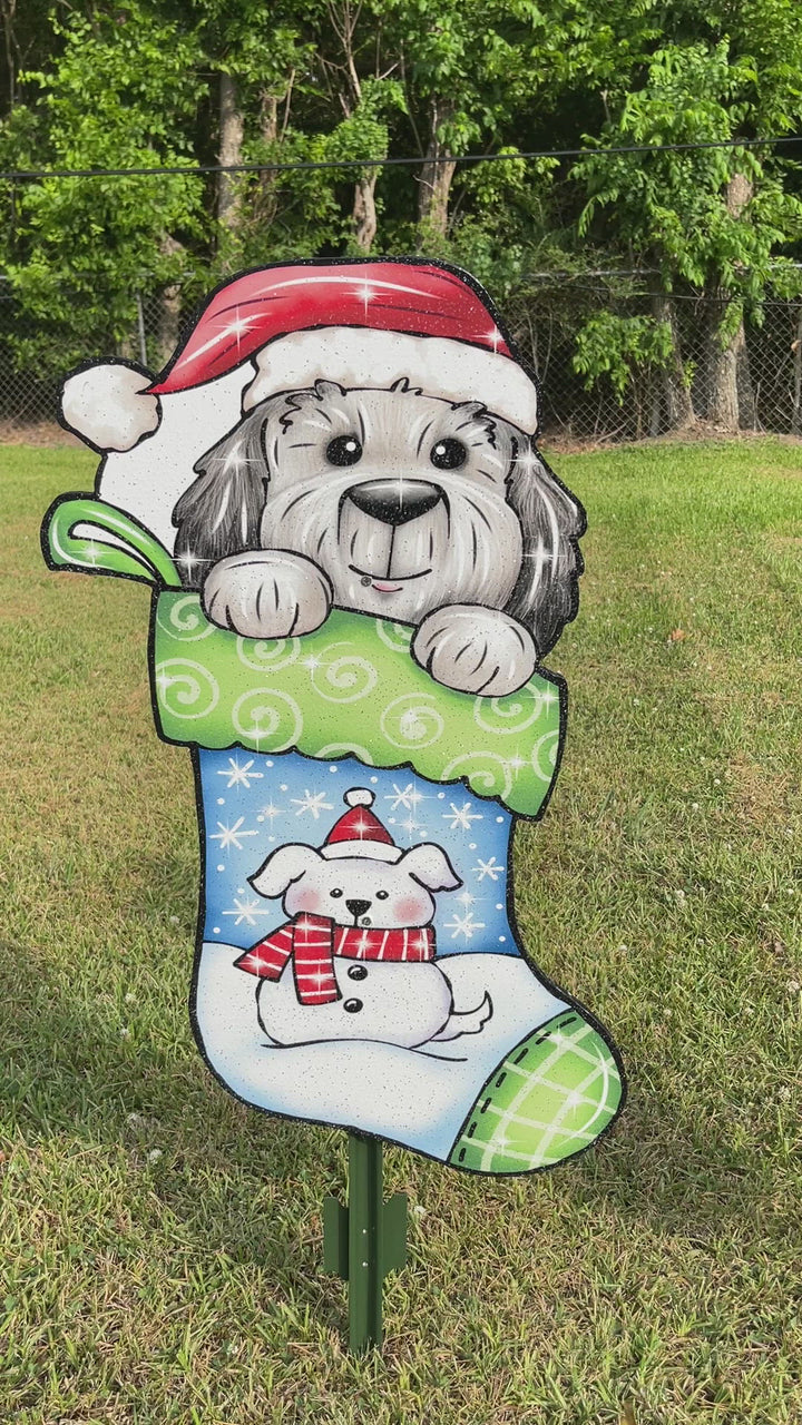 Christmas Puppy in Stocking Yard Art Decoration