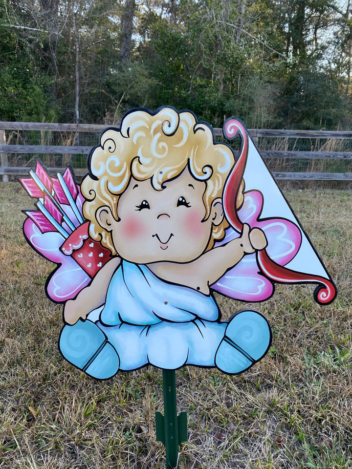 Valentines Cupid with A Bow and Arrows Yard Sign