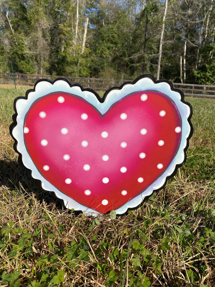 Polka Dot Valentines Heart With Lace Yard Sign