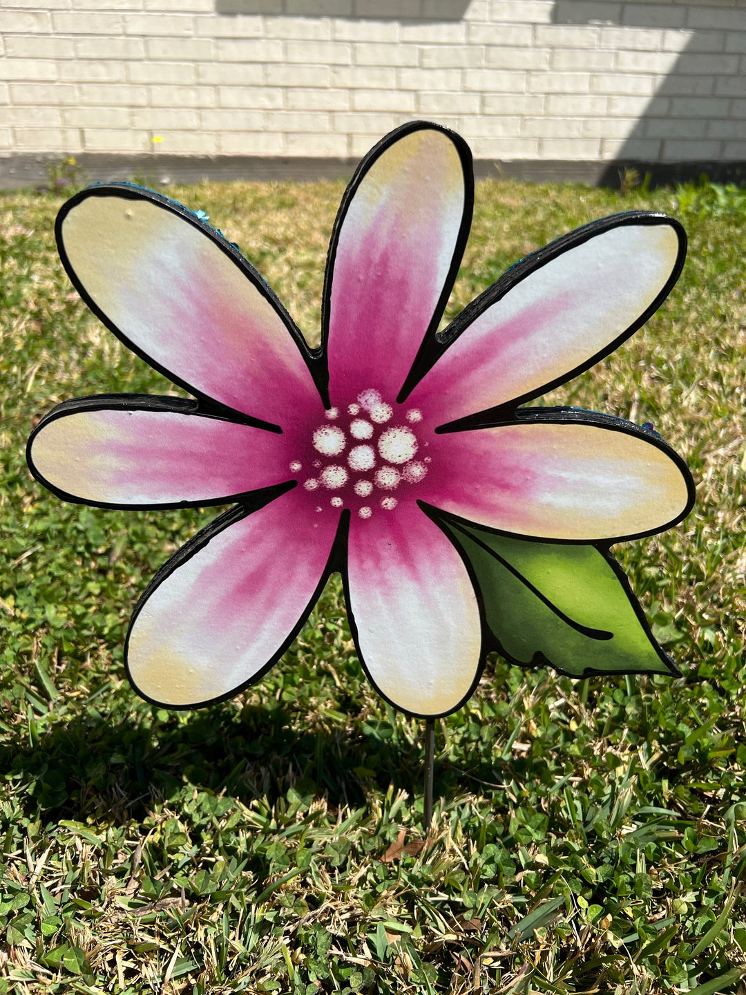 Pink and Yellow Tropical Flower Sign Outdoor Decoration