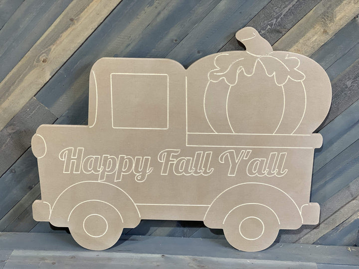 happy fall y'all pick up truck with pumpkin yard art blank template