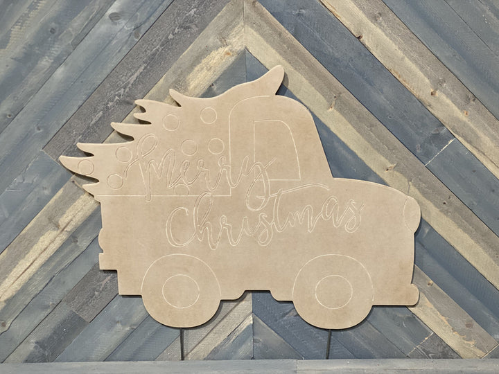 merry christmas pick up truck with tree blank yard art template 