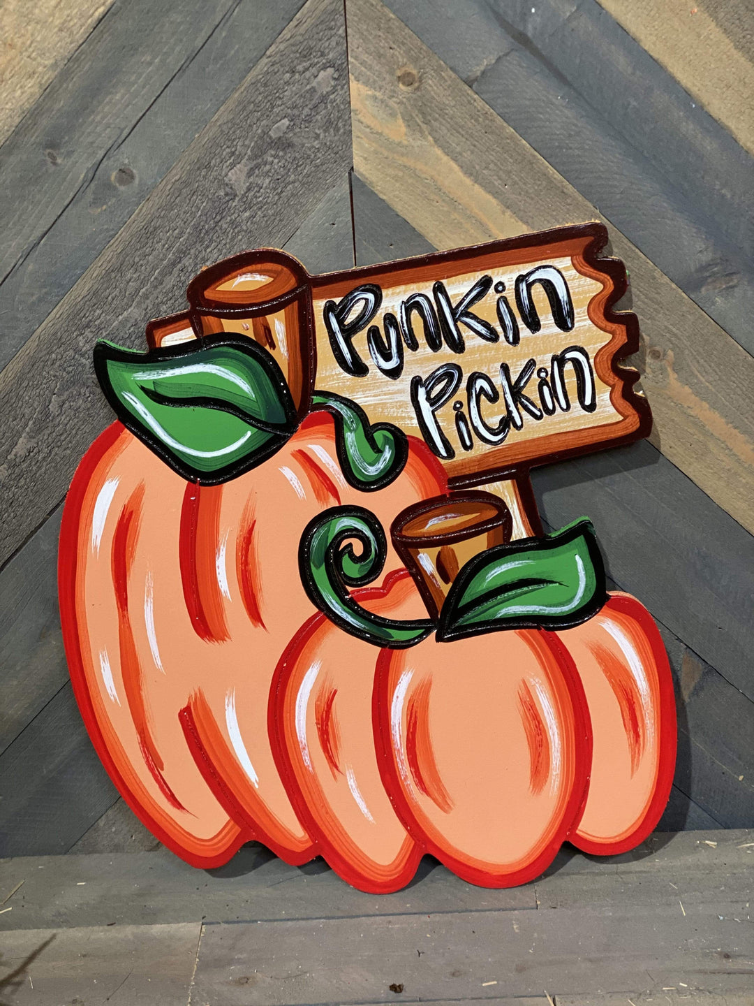 pumpkin pickin with 2 pumkins painted yard art design