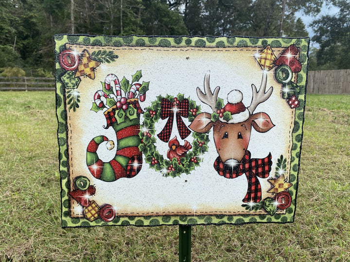 JOY Reindeer Sign Christmas Yard Art